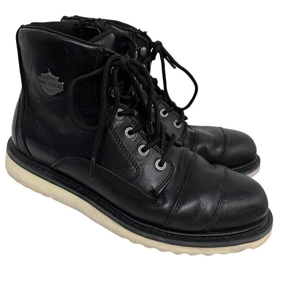 Harley Davidson Motorcycles Mens Black Leather Zip Lace Up Ankle Boots US 11.5M - Picture 1 of 14